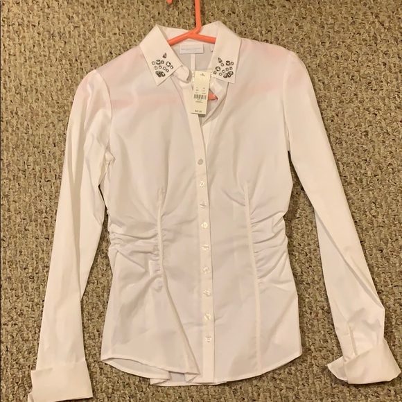 NWT NY & Co White Button Down with Gem Collar, XS - Picture 2 of 8